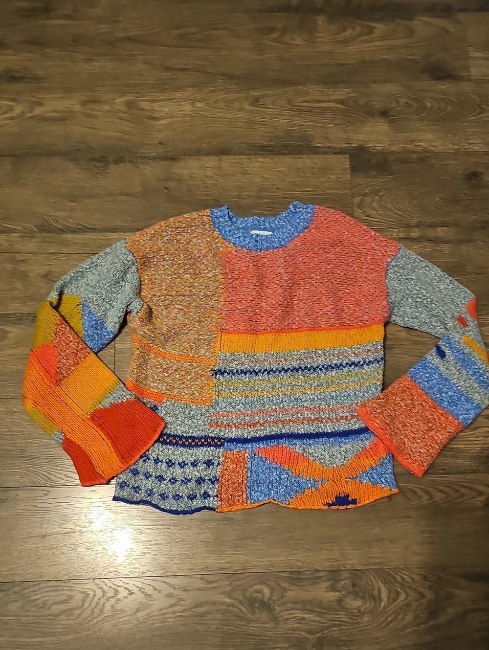 Absolutely Multicolor Patchwork Crewneck Sweater 80s Like Retro Size Medium Neon